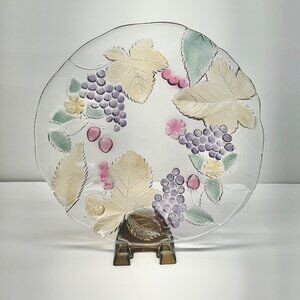Vintage Mikasa Serving Platter Chablis Embossed Round Glass Fruit Motif 12.5"